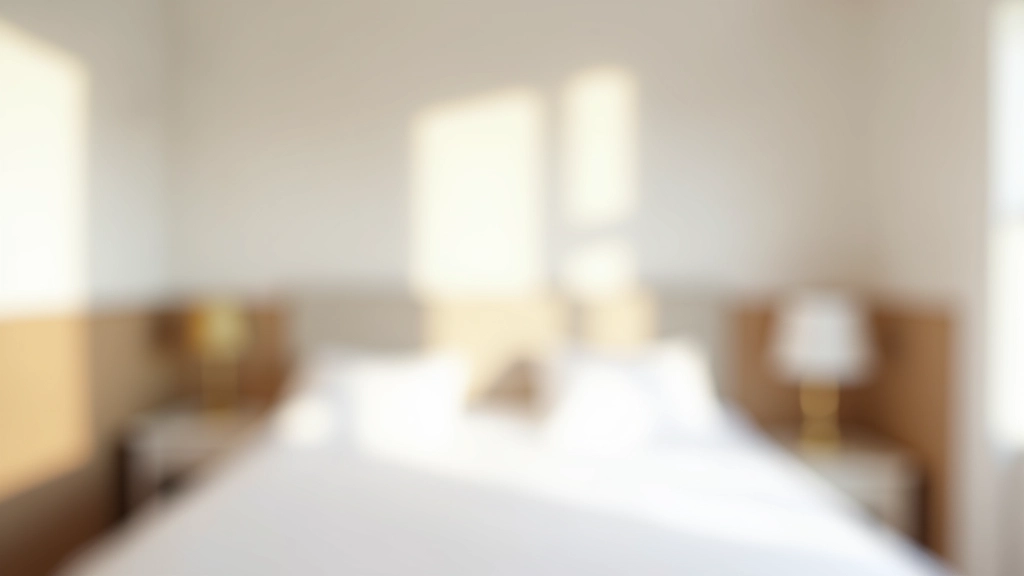Dormitorio principal con paredes de dos tonos: parte superior en blanco suave y parte inferior en taupe grisáceo, cama de lujo con lino blanco, lámpara de noche dorada