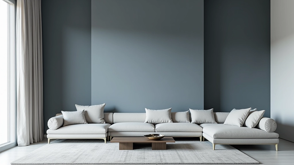 Pared interior con acabado mate en tono gris tormenta, iluminación suave que destaca la profundidad del color